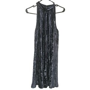 Angie Women's Dress Size M Blue High Neck Pleated Crush Velvet Swing Dress NWT